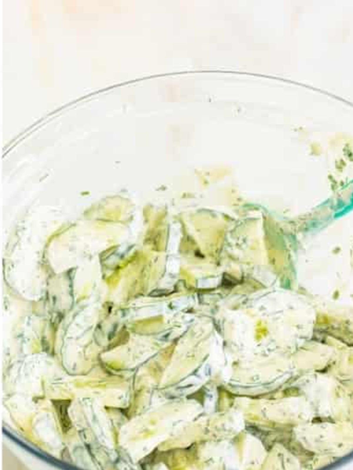 Sliced cucumbers tossed in the creamy sour cream dressing.