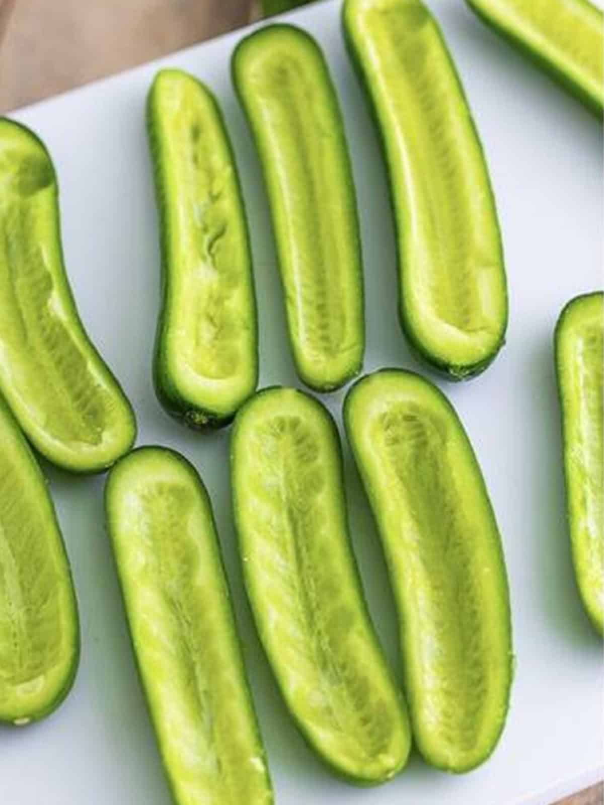 Cucumber halves with the seeds scooped out into little boats.