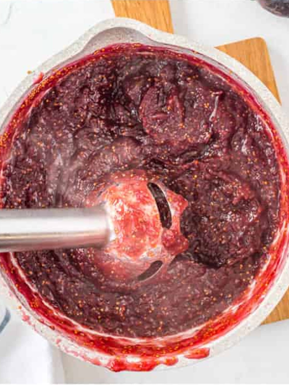 Fig jam blended smooth with an immersion blender.