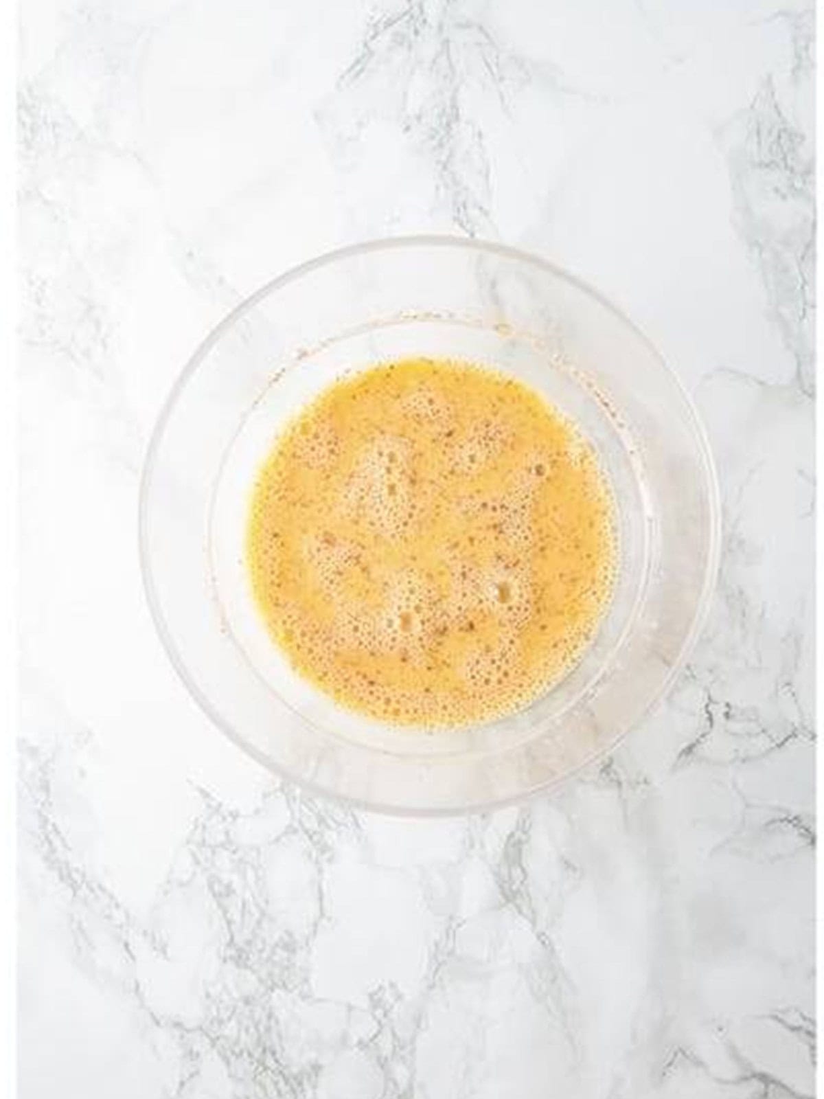 Sugar, cinnamon, and vanilla whisked into the French toast egg custard.