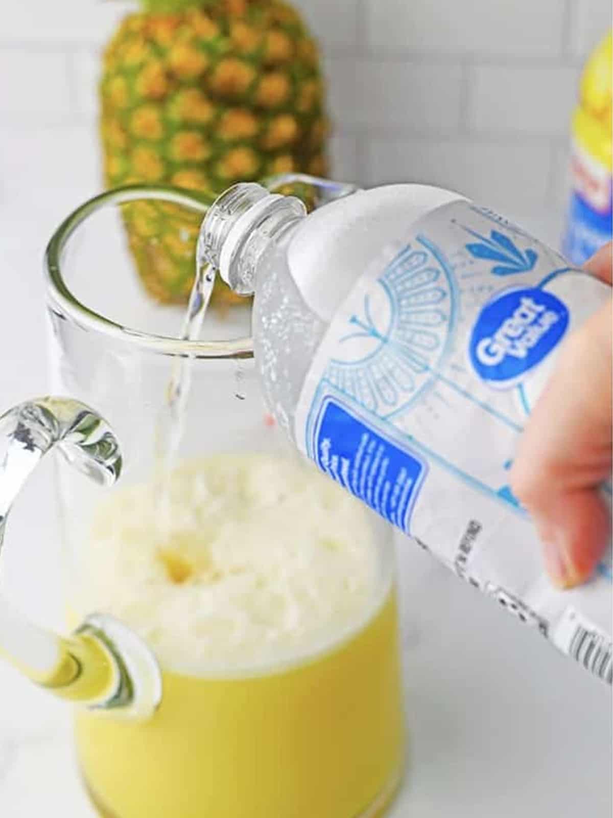 Topping the fruit punch recipe off with seltzer water.