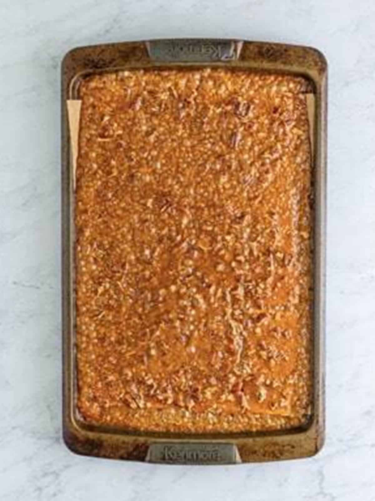 Caramel coated graham crackers fresh from the oven.