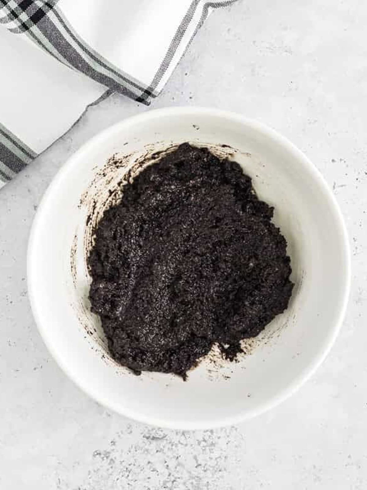 Oreo crumbs and melted butter mixed together for the dirt cake crust.