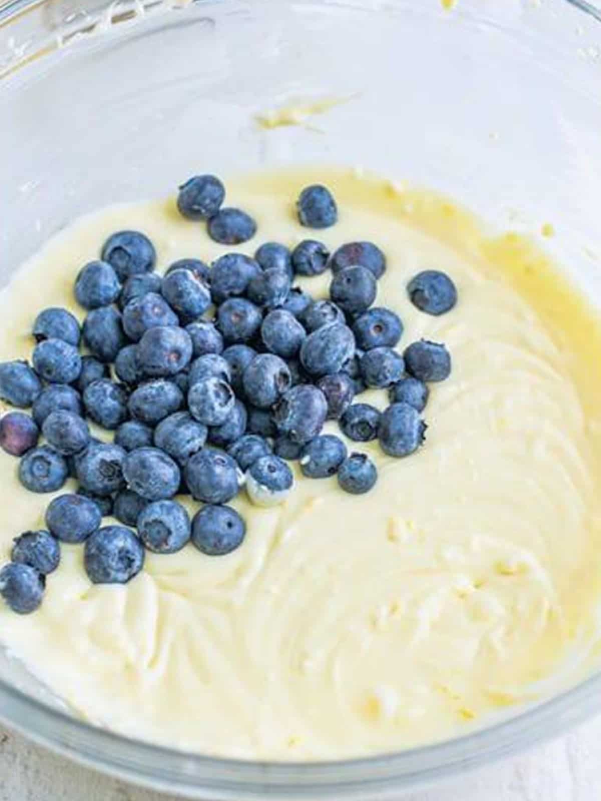 Fresh blueberries folded into the lemon cheesecake batter.