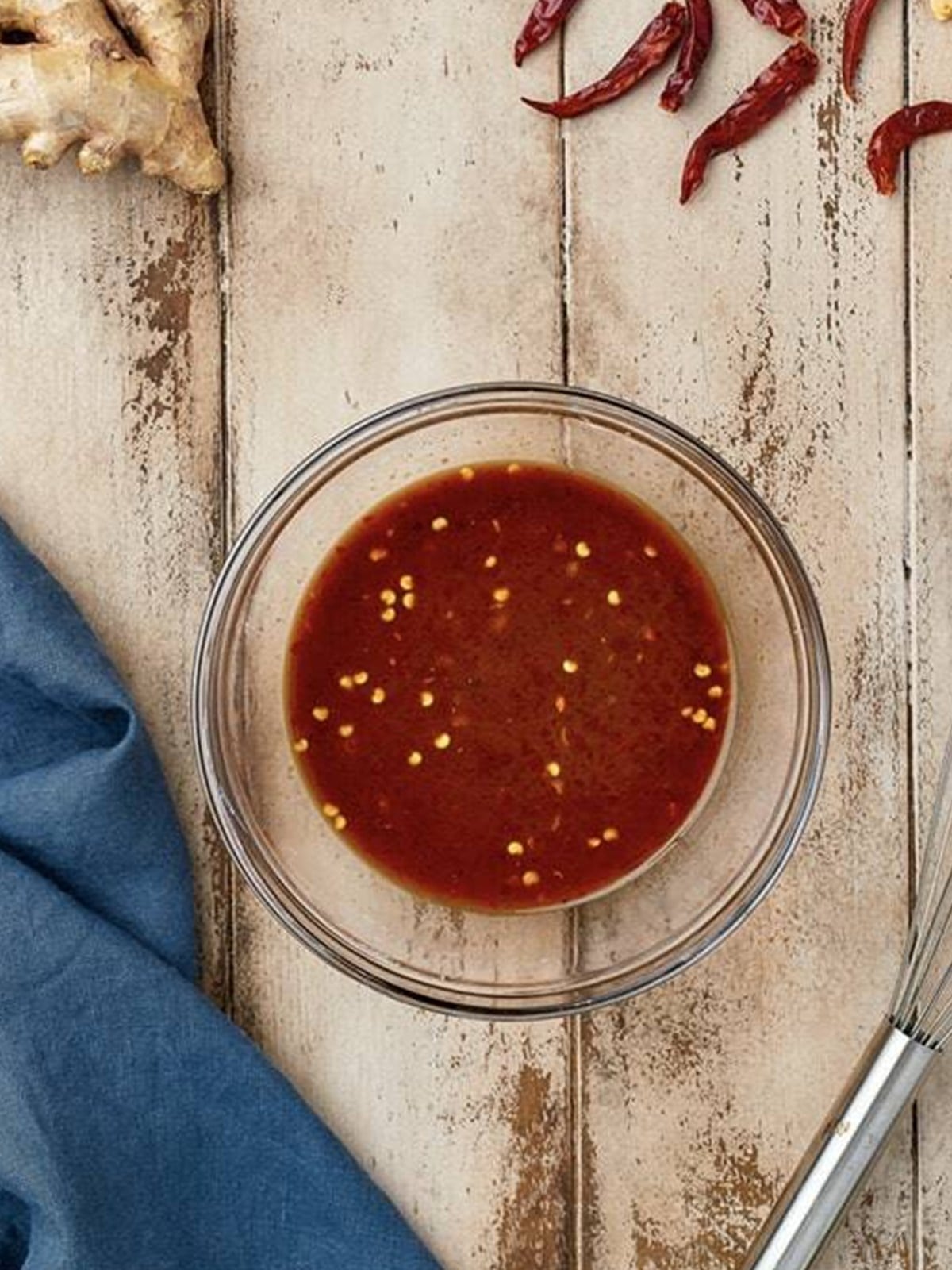 Spicy kung pao sauce stirred together in a bowl.
