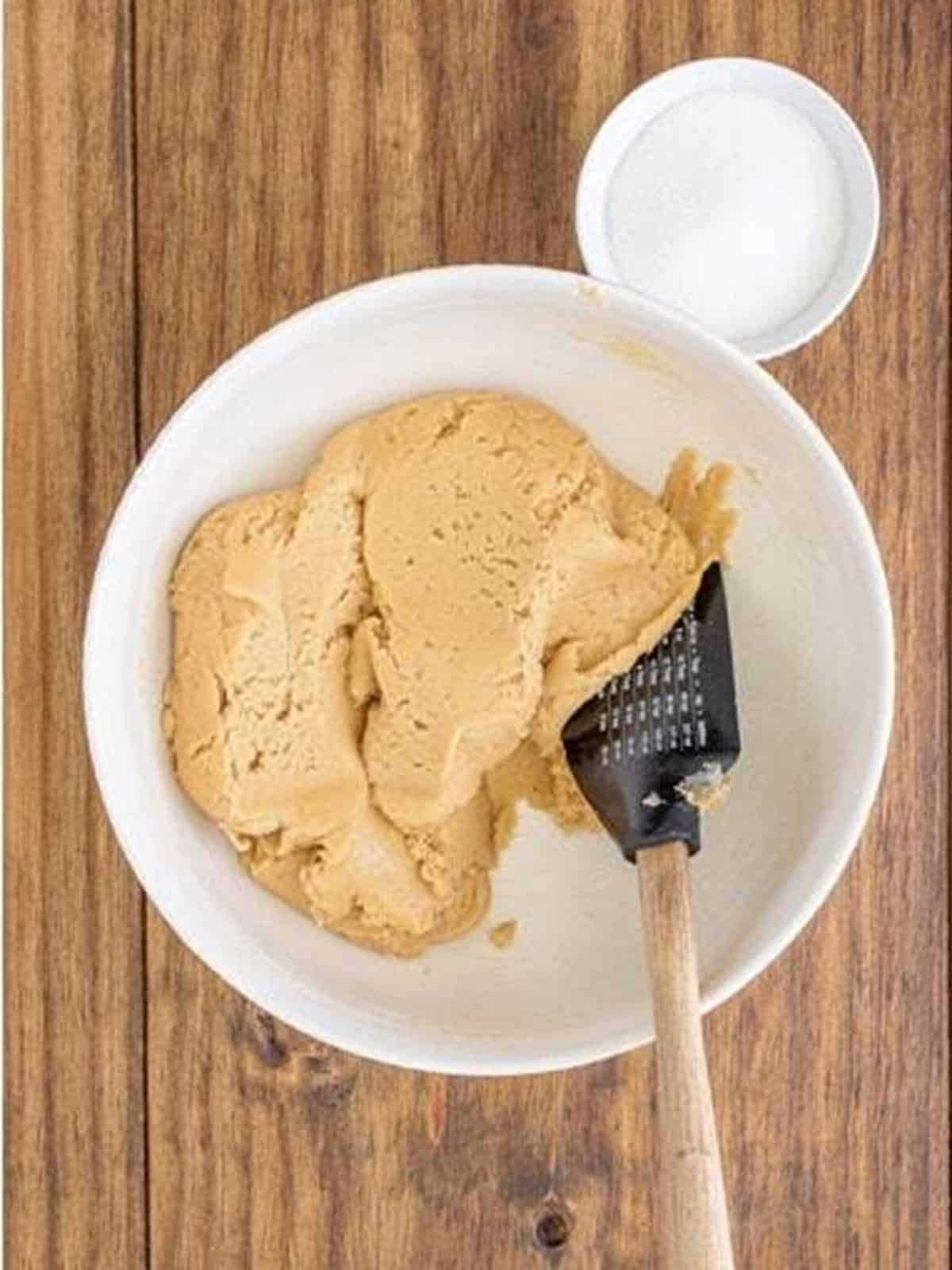 Maple cookie dough mixed together with no dry patches remaining.