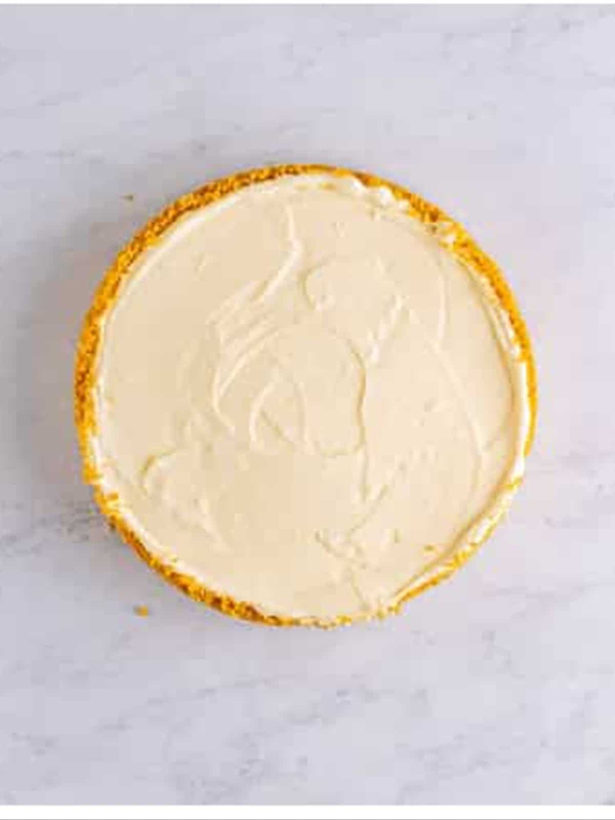 The set no bake cheesecake recipe ready to slice.