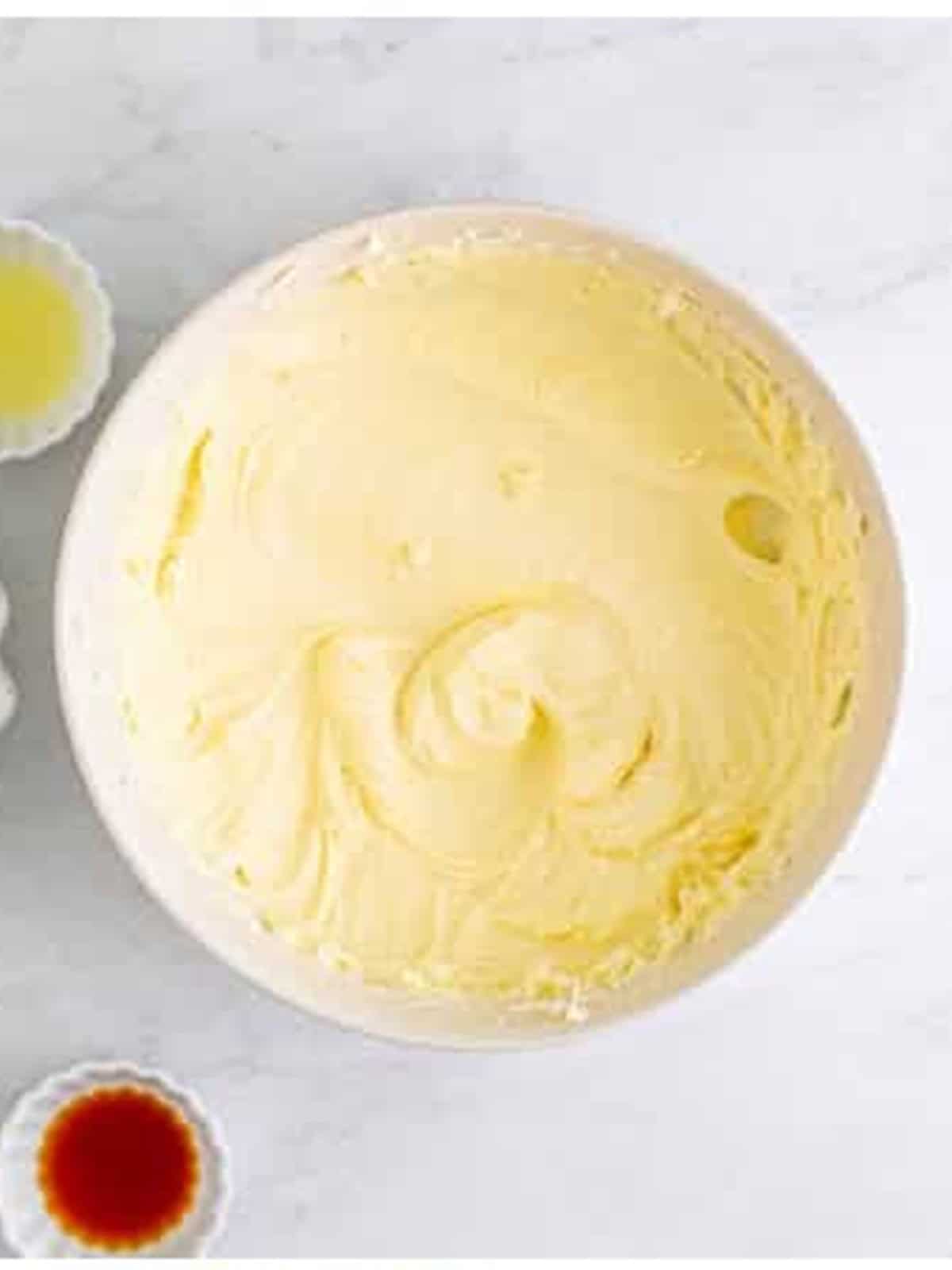 Cream cheese and sugar mixed smooth for no bake cheesecake recipe.