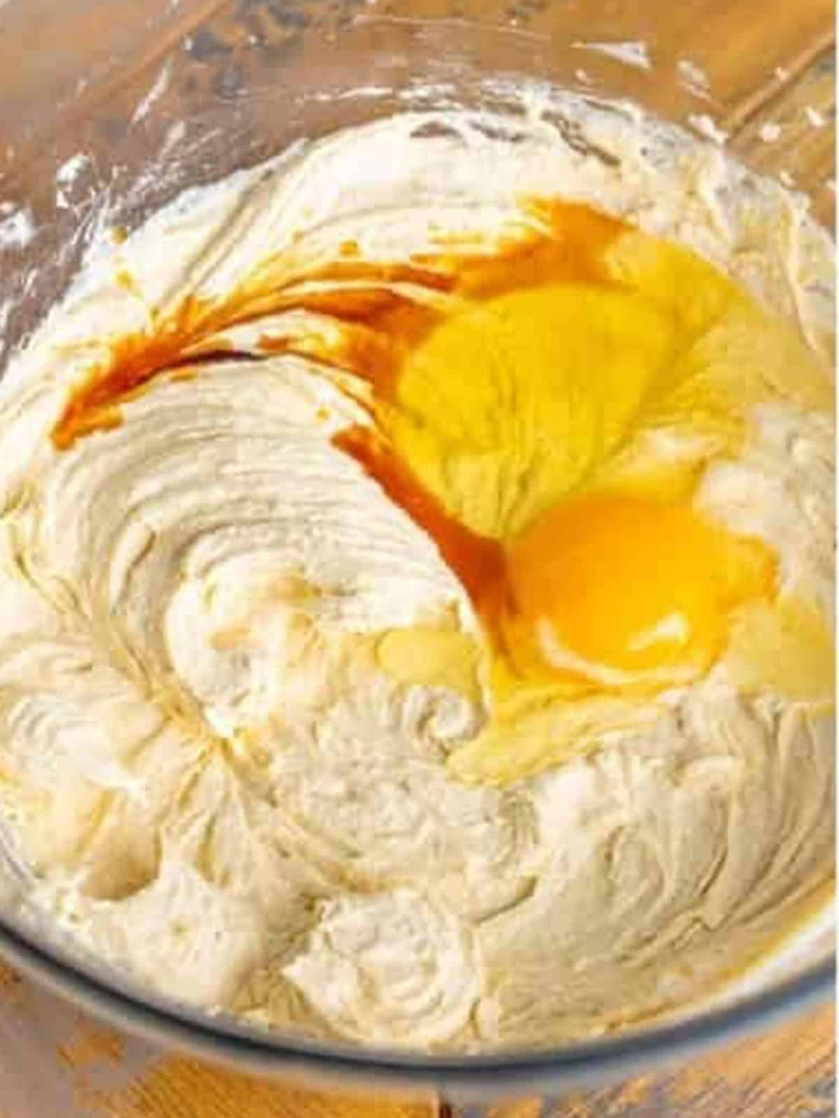Egg and vanilla added to the caramel cake batter.
