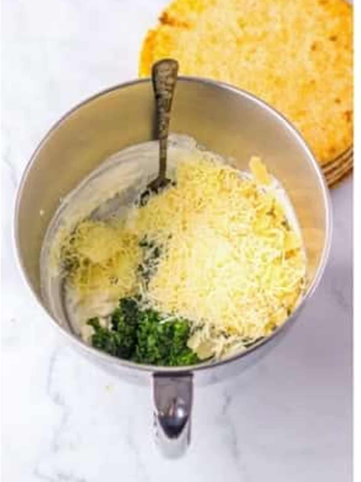 Italian blend cheese and parmesan added to the spinach dip mixture.
