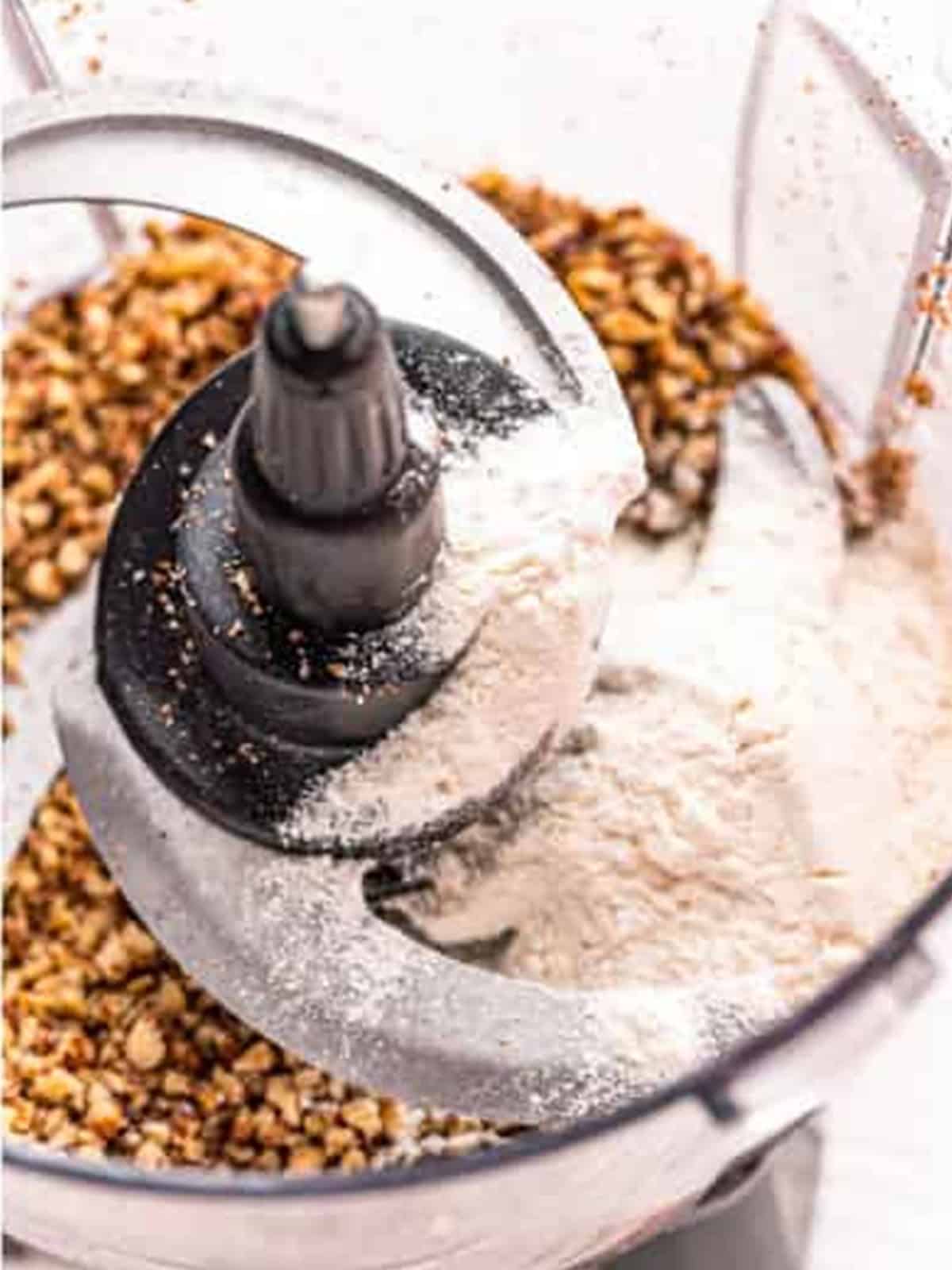 Pecans blended with flour into a fine, flour-like texture for pecan sandies.