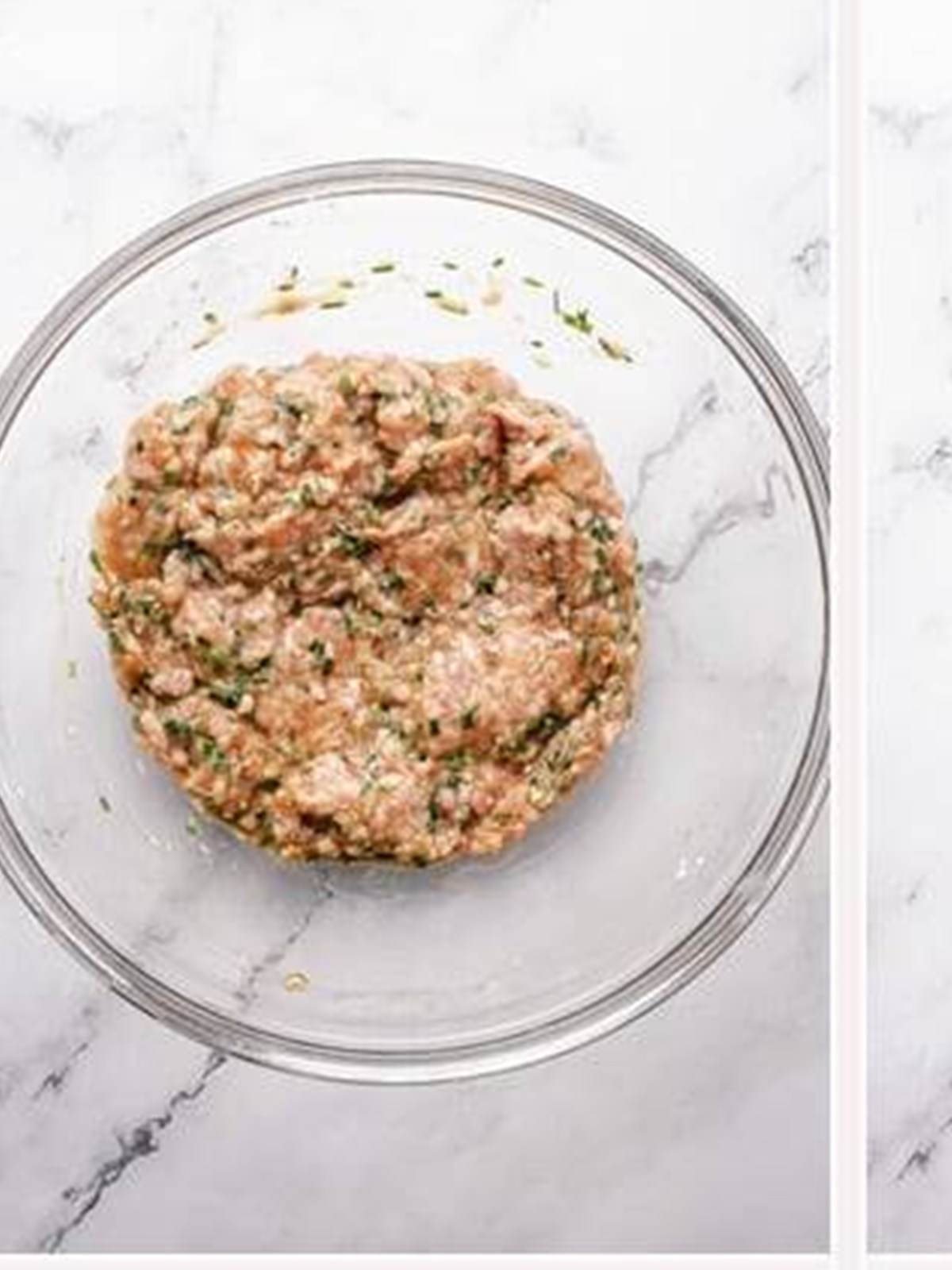 Mixing ground pork, chives, soy sauce, and seasonings into a dumpling filling.