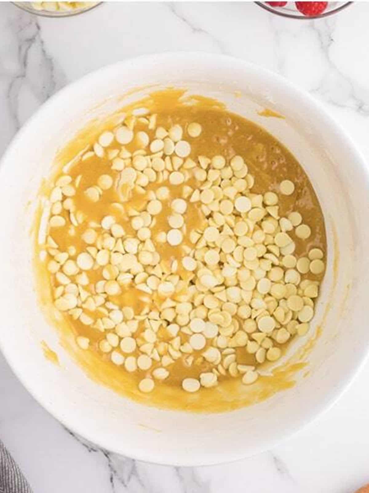 White chocolate chips folded into the blondie batter.