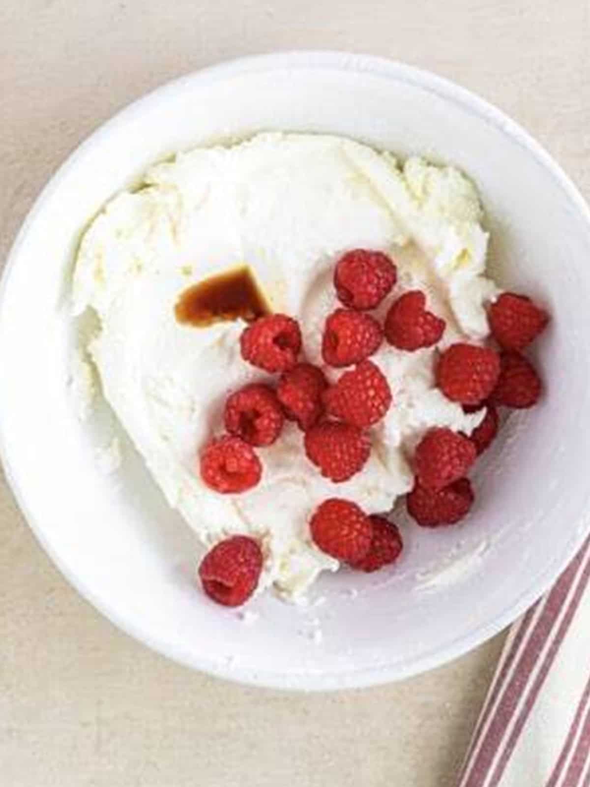 Fresh raspberries and vanilla added to the whipped butter and powdered sugar.
