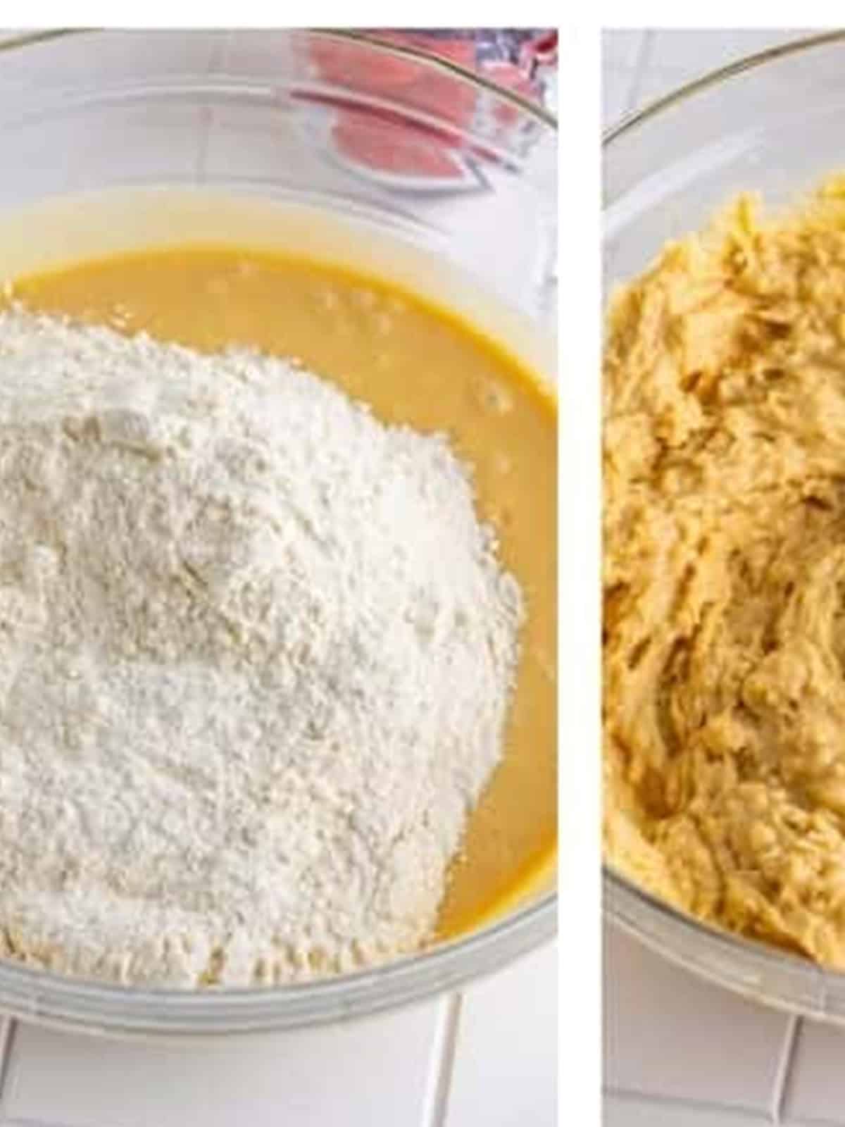 Dry ingredients added to the wet muffin batter.