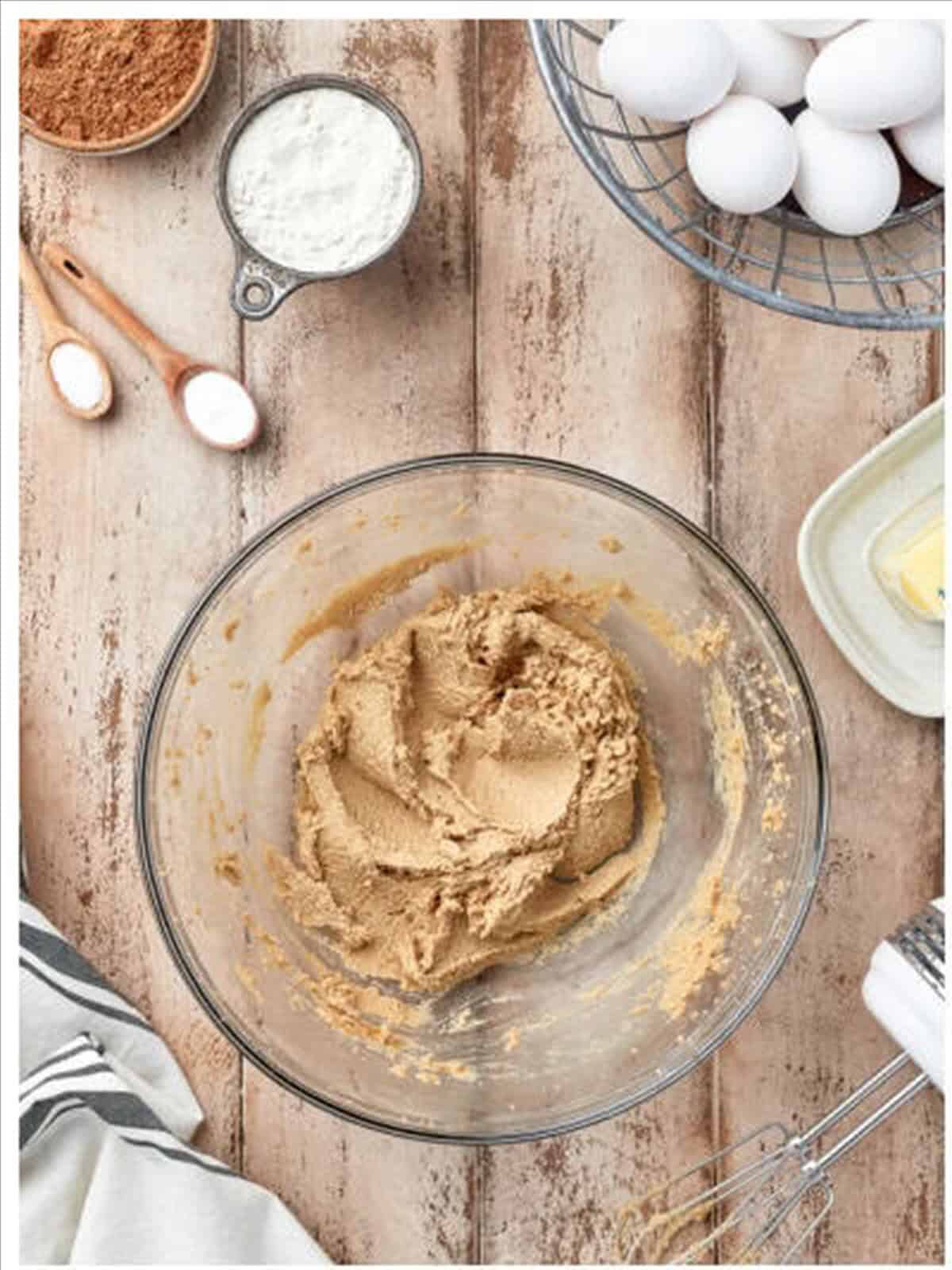 Creaming butter and sugars for Reeses cookies.