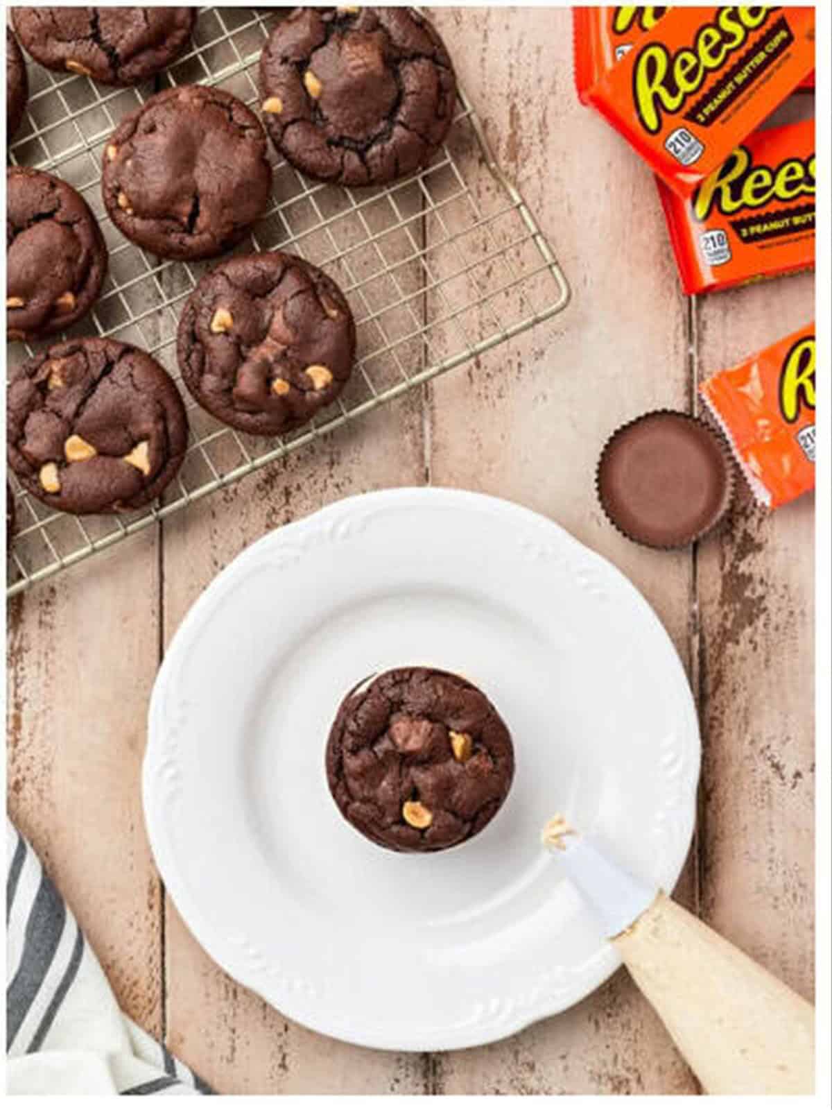 Assembling the Reeses sandwich cookies.