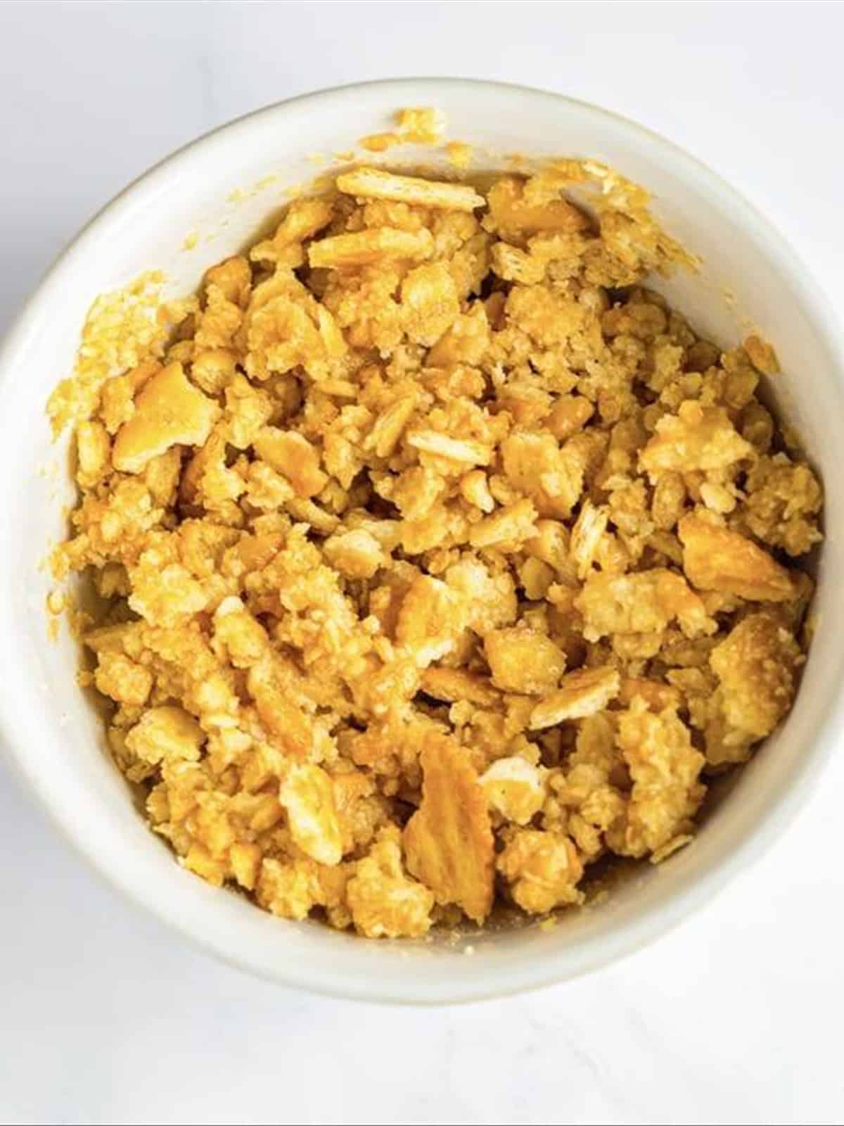 Crushed Ritz crackers mixed with melted butter for the topping.