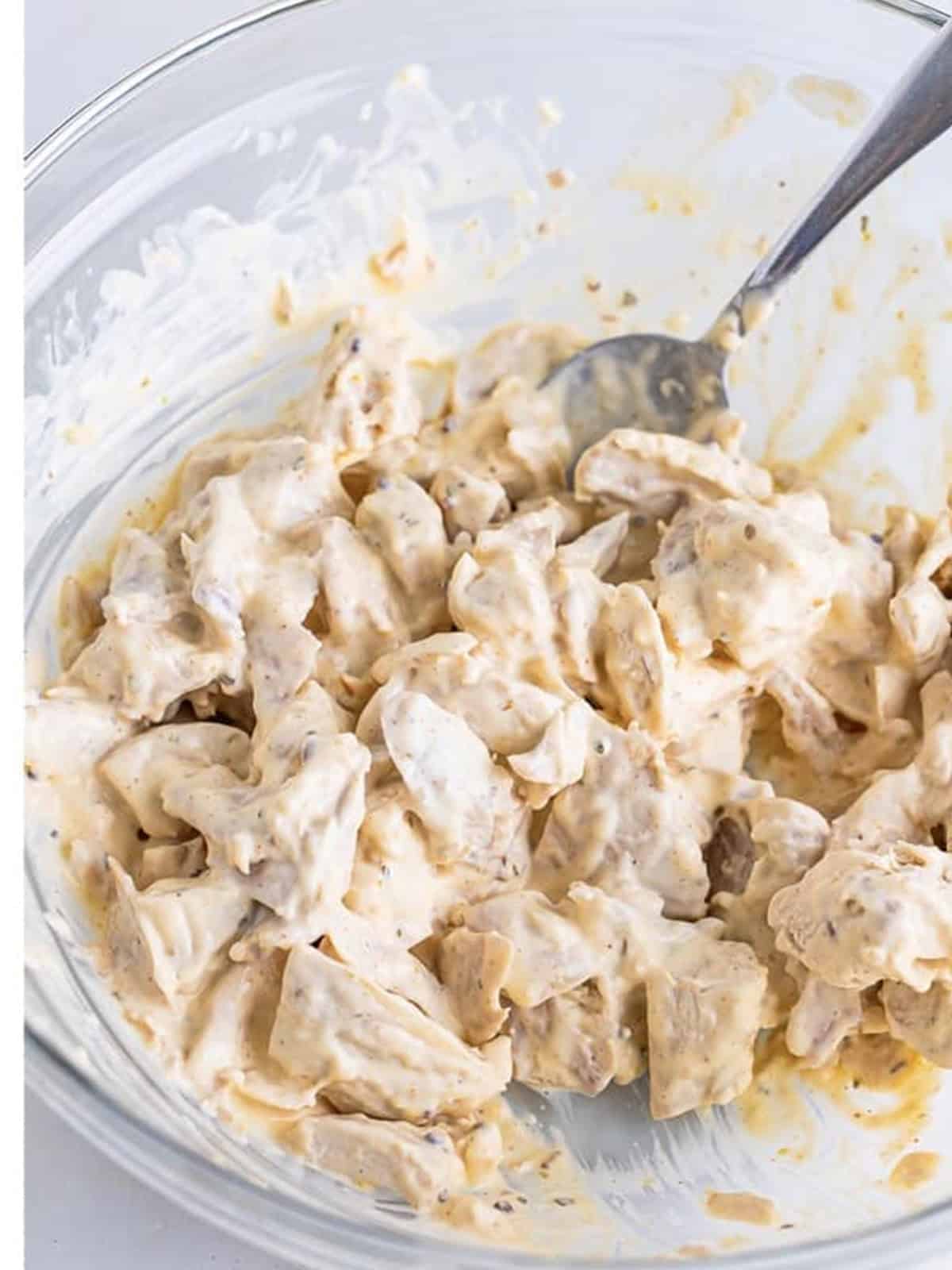 Rotisserie chicken salad folded together until creamy.