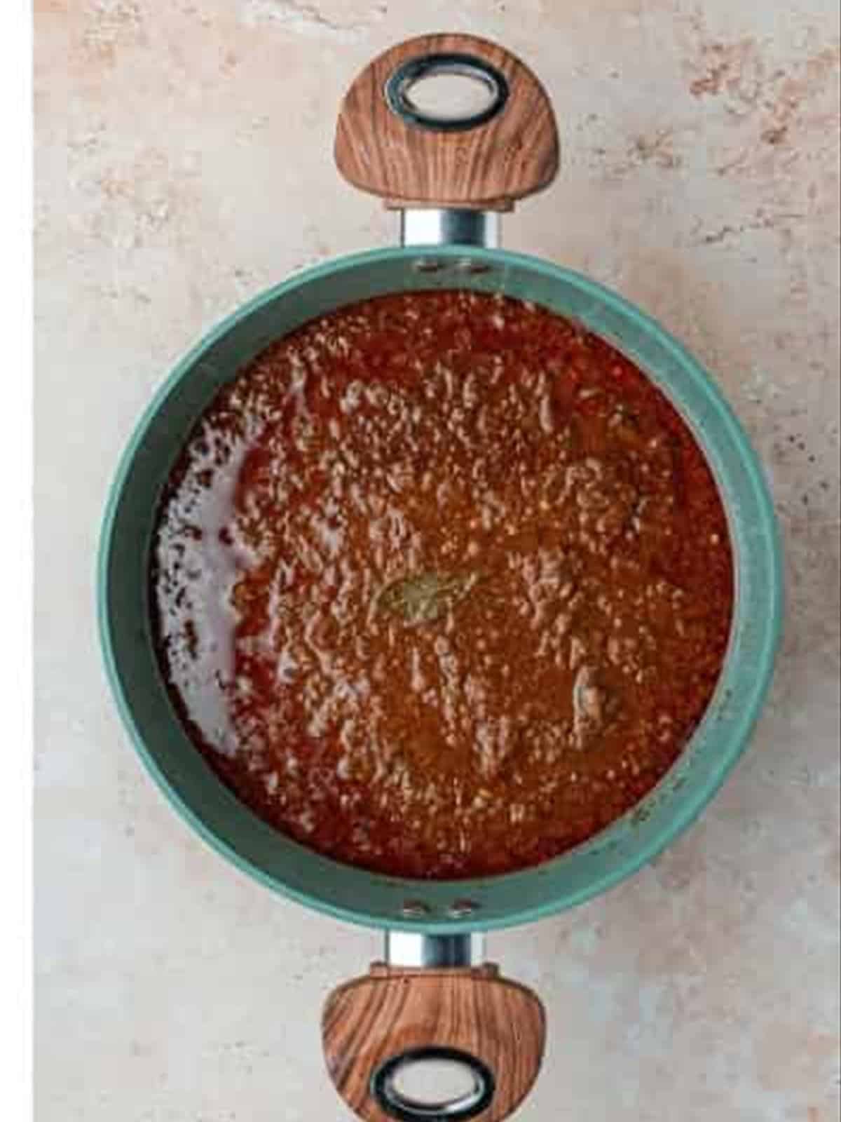 Finished thickened Skyline chili recipe in the pot.