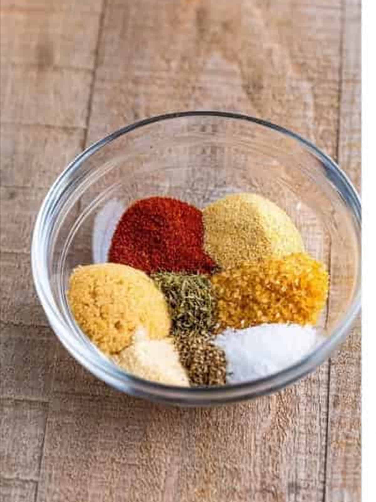 Dry rub spices in a bowl for smoked chicken legs.