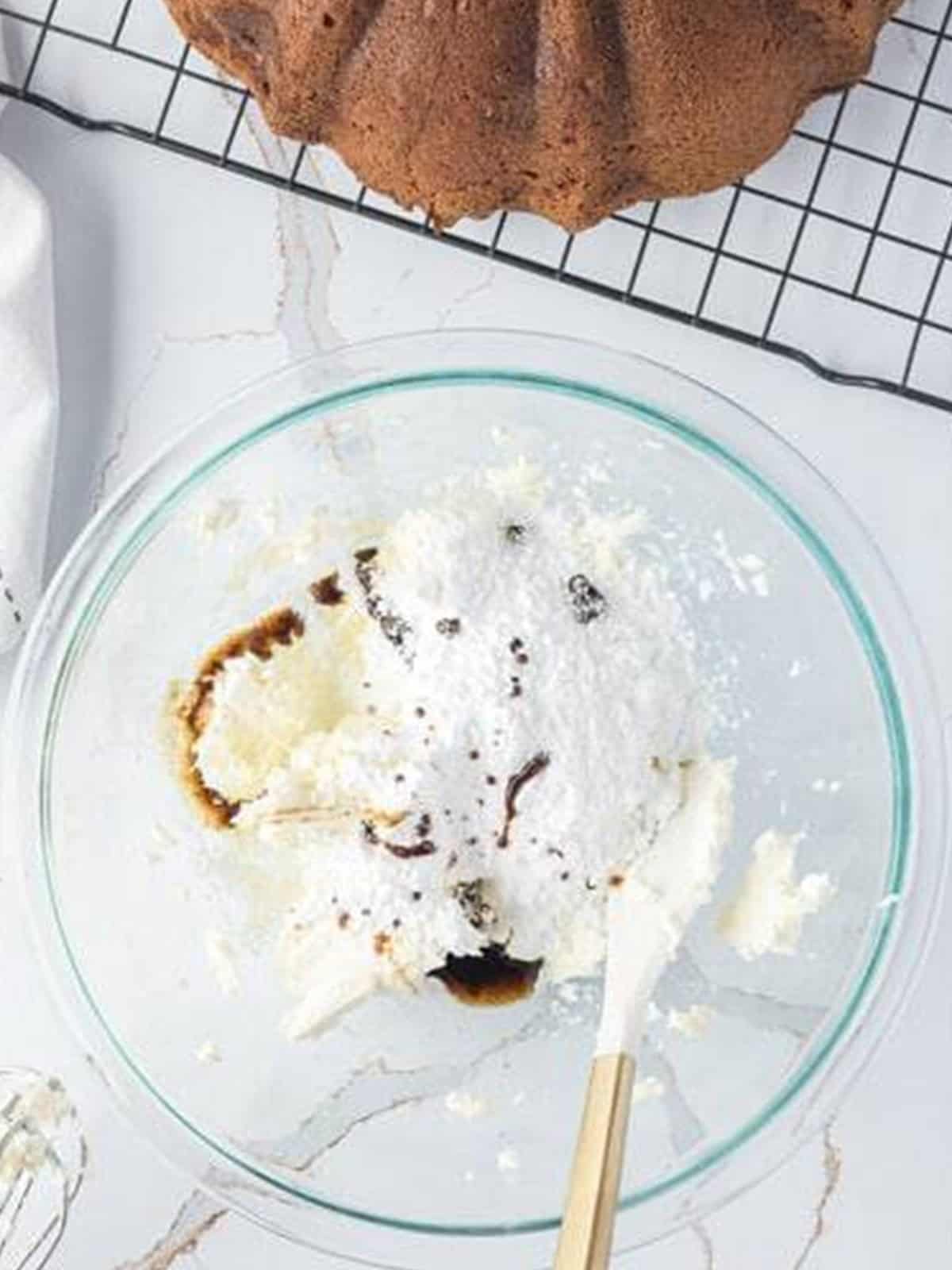 Cream cheese whipped with powdered sugar and vanilla bean paste for the glaze.