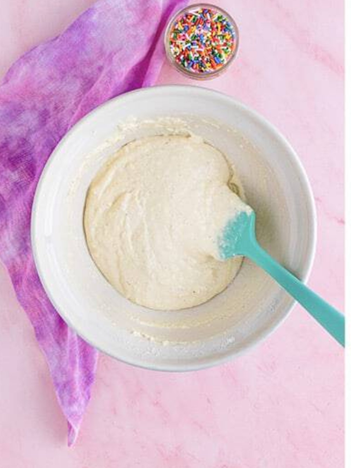 Softened vanilla ice cream and self-rising flour mixed into a smooth batter.