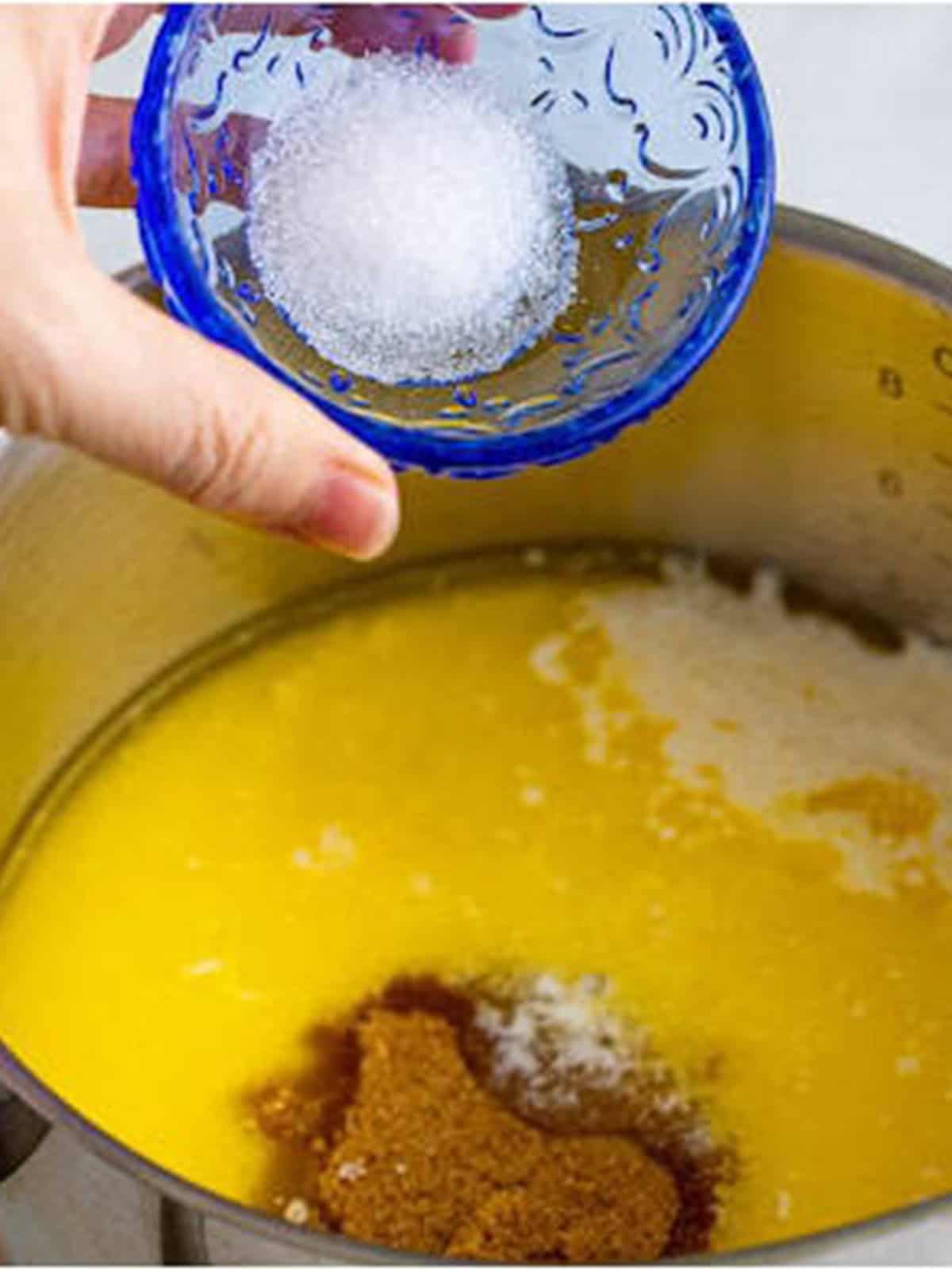Butter, cream, brown sugar, salt, and vanilla simmered into a toffee sauce.