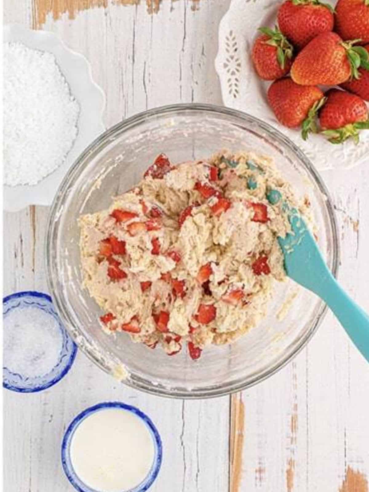 Chopped fresh strawberries folded into the scone dough.