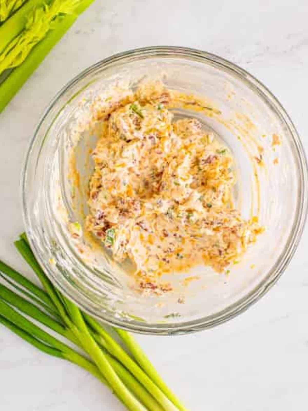 The cheddar bacon ranch cream cheese filling stirred together until smooth.