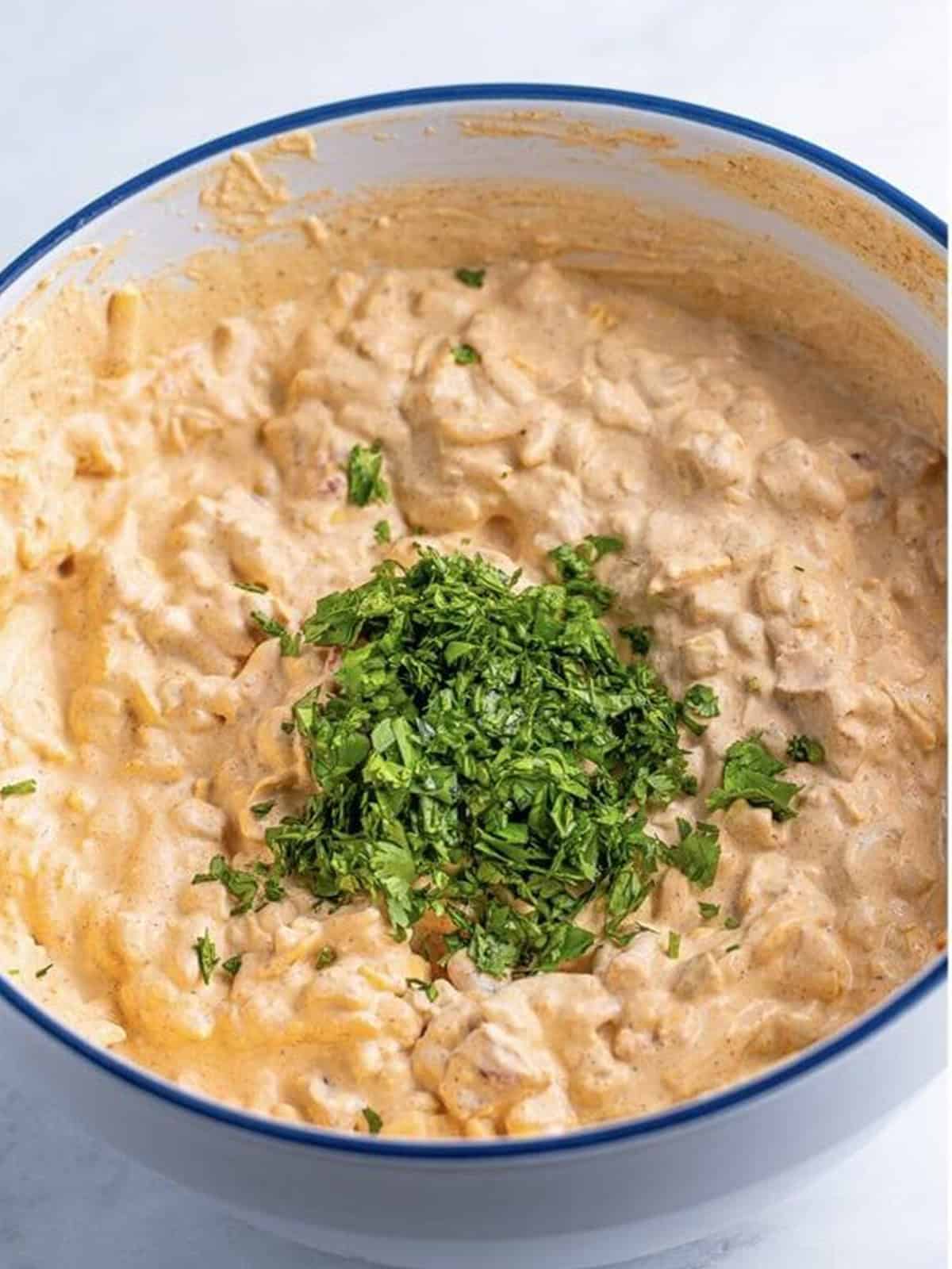 Fresh chopped cilantro stirred into the creamy taco dip.