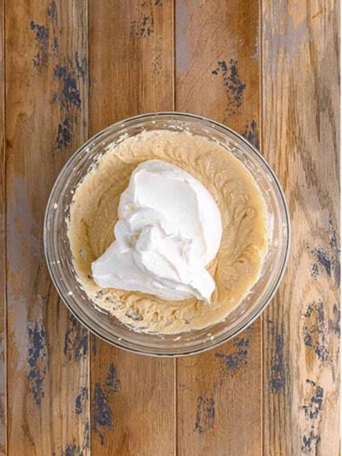 Whipped topping folded into the tiramisu dip.