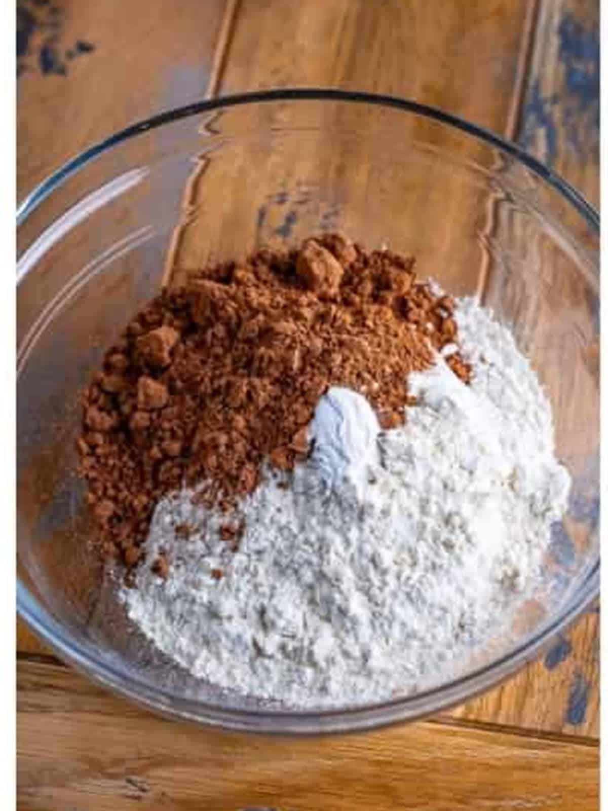 Cocoa powder and flour added to the two bite brownie batter.