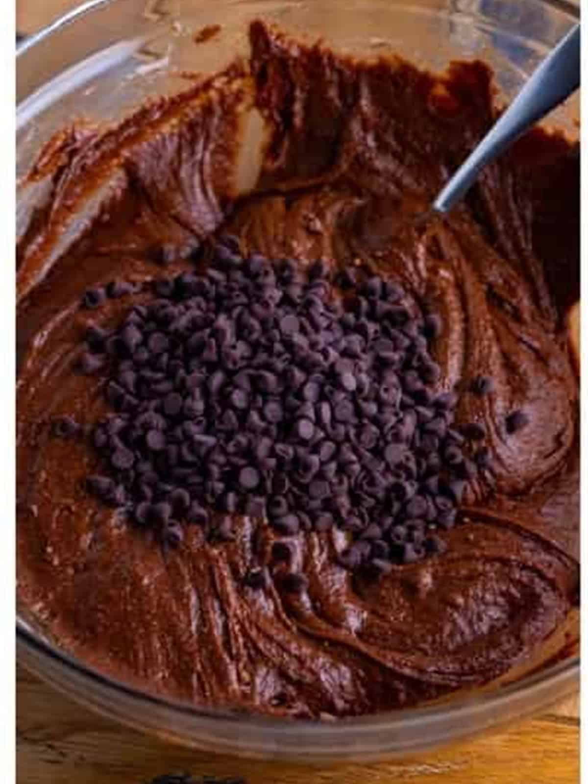 Mini chocolate chips folded into the thick two bite brownie batter.