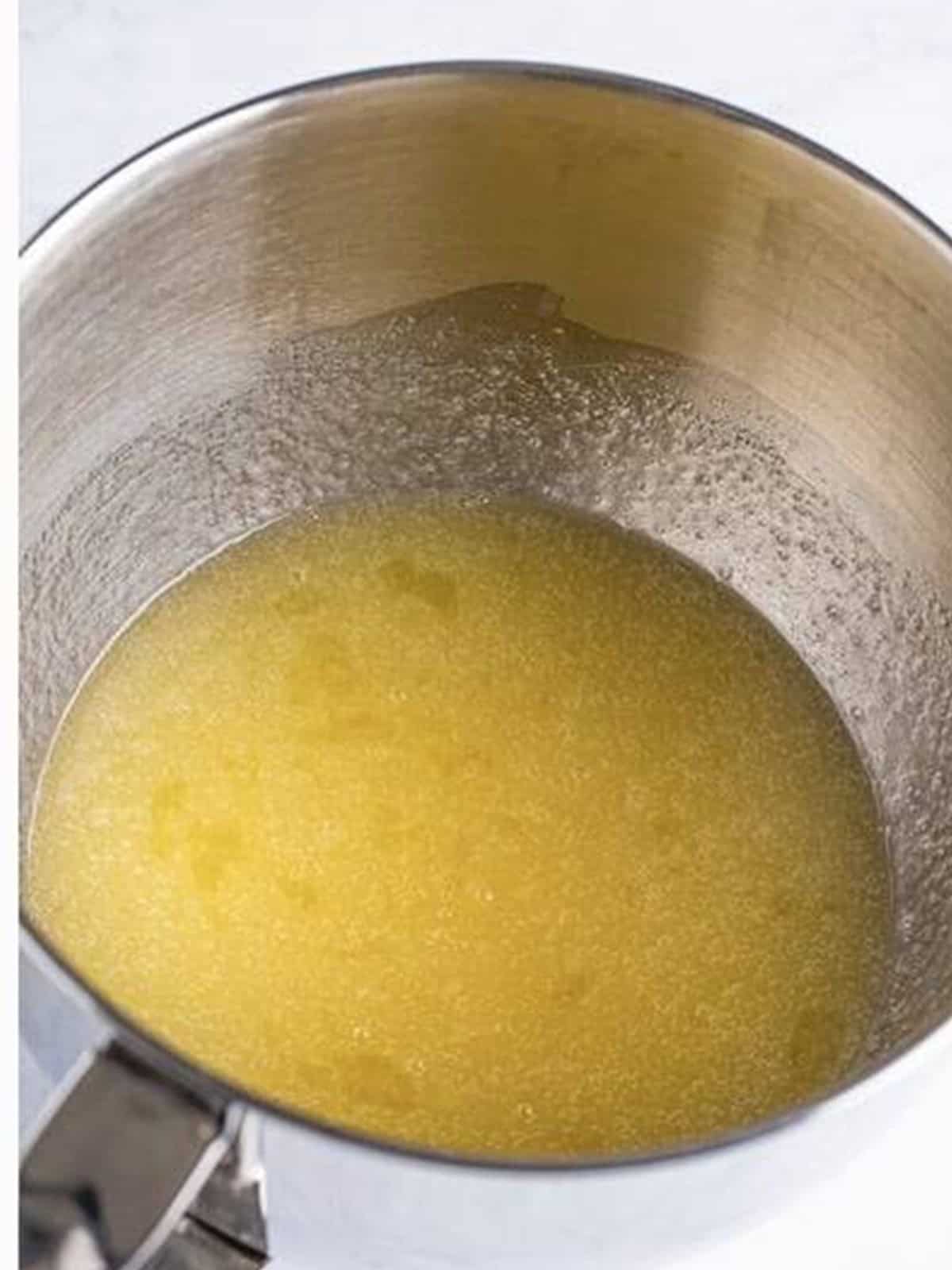 Sugar, oil, and egg whites beaten together for wedding cake cupcake batter.