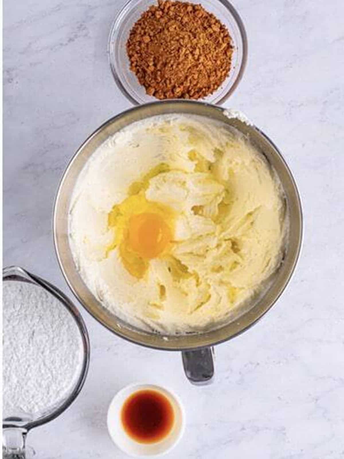 Creaming butter, sugar, and eggs for Yellow Cake batter.