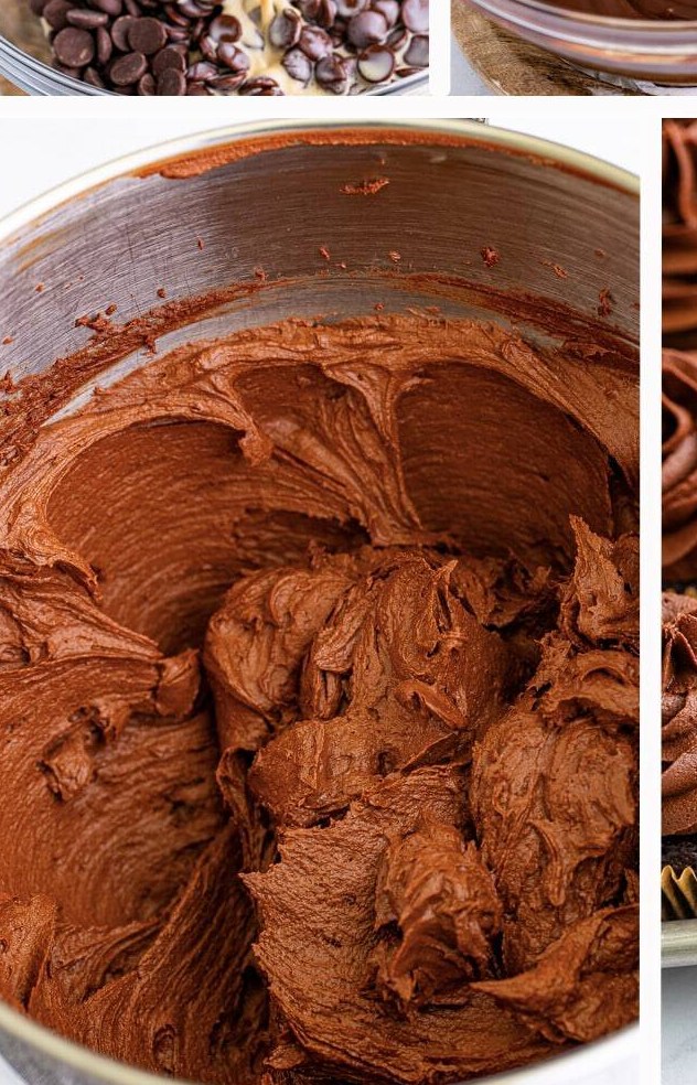 The baileys ganache whipped light and fluffy for frosting the cupcakes.