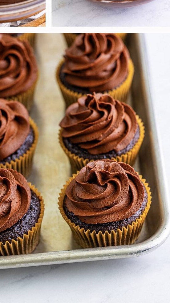 Baileys cupcakes piped with swirls of whipped baileys ganache frosting.