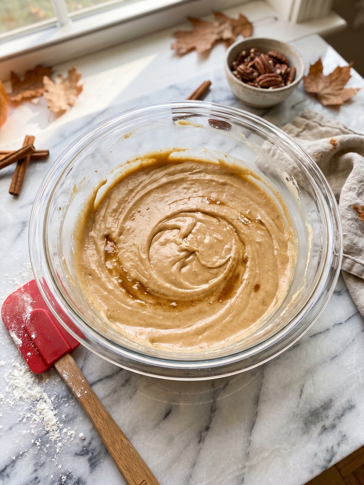 Cream cheese cheesecake filling mixed smooth in a bowl.