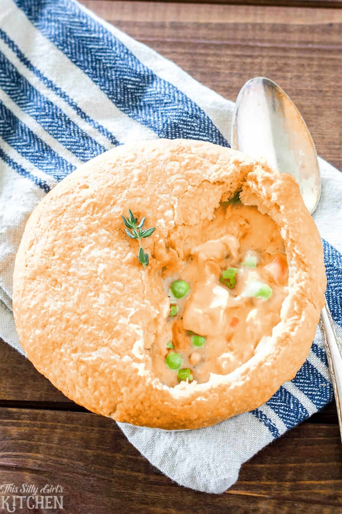Chedz cheesy chicken pot pie with a cheddar-orange crust and creamy filling.