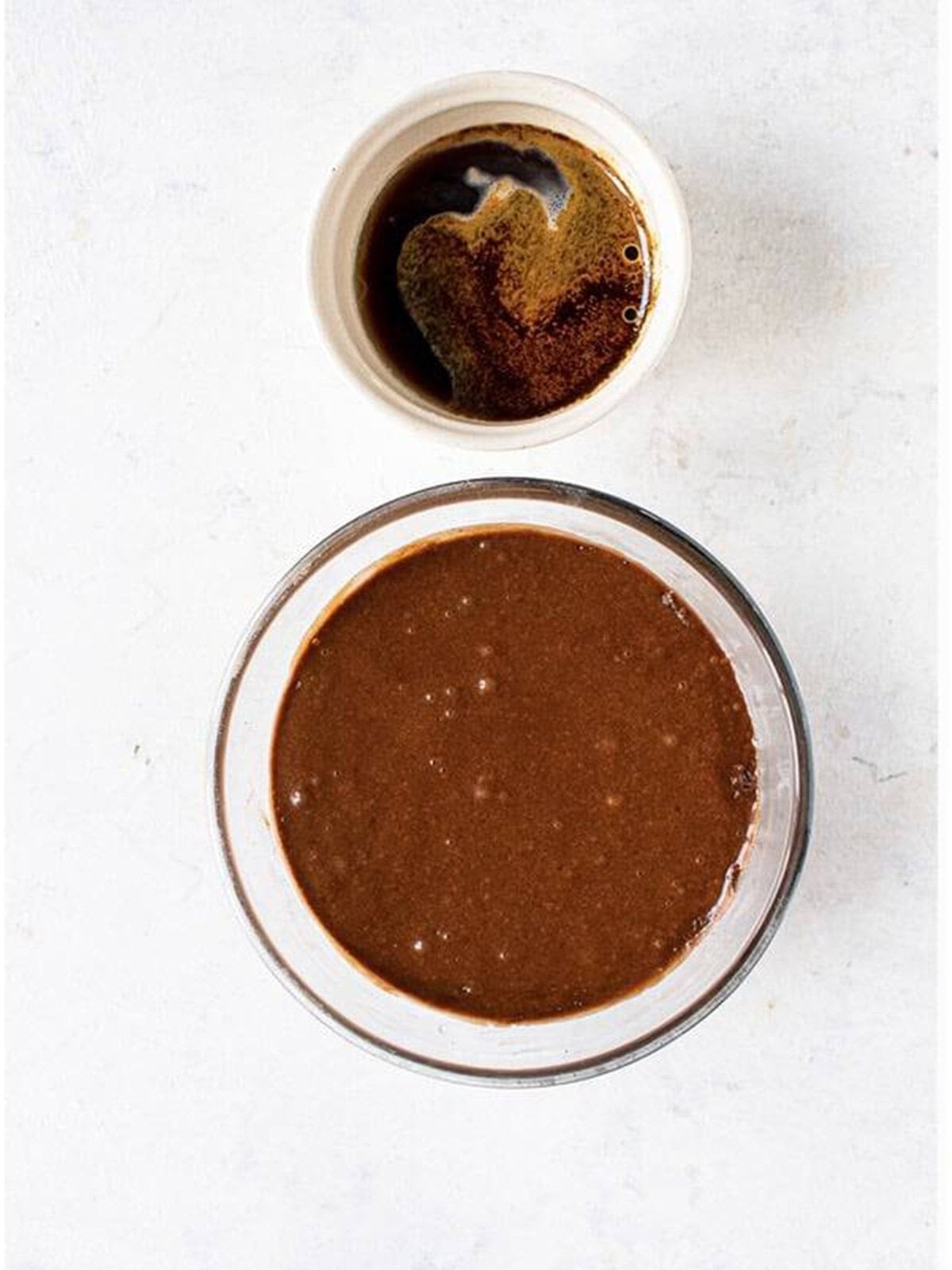Hot coffee stirred into the chocolate cupcake batter until smooth.