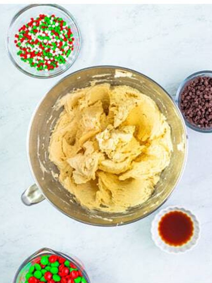 Butter creamed with granulated and brown sugar in a stand mixer until light and fluffy.