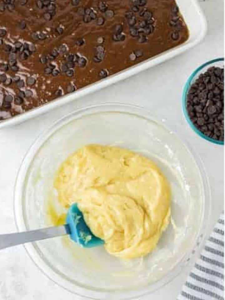 Sweet cream cheese mixture stirred smooth with a spatula.