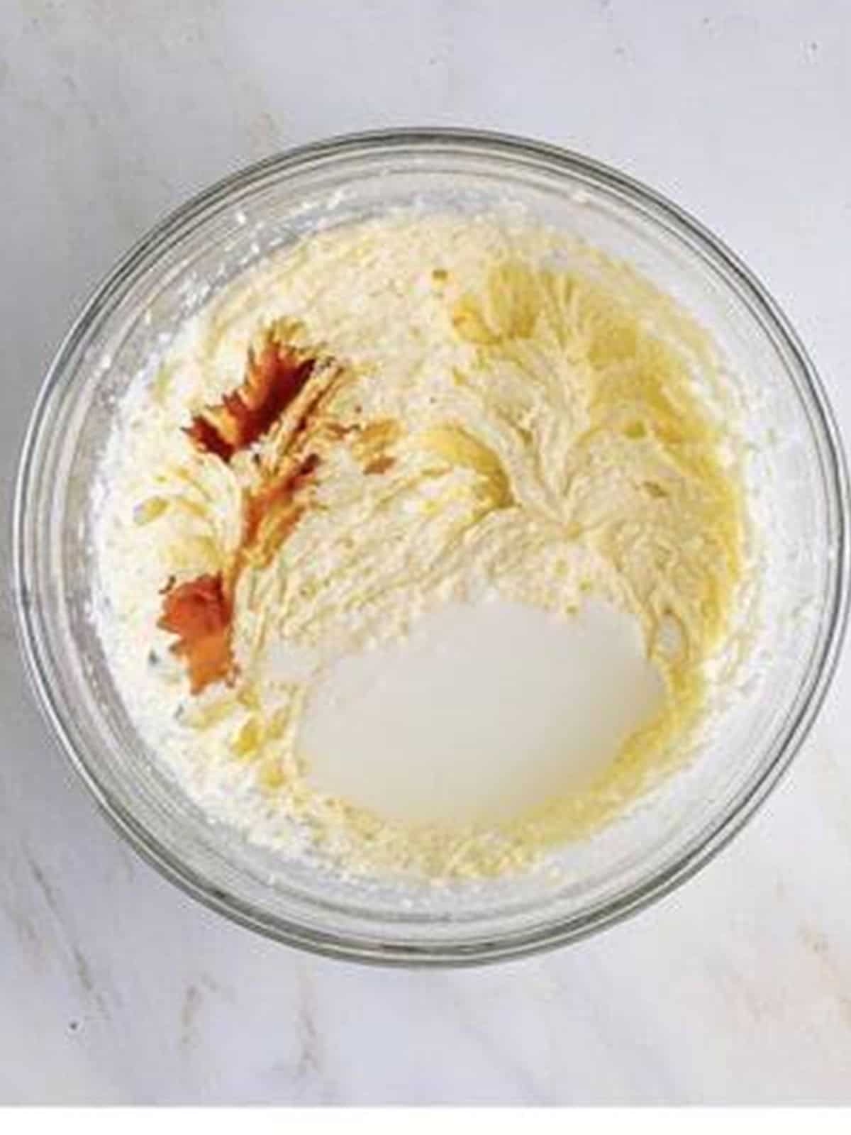 Buttermilk and vanilla extract added to the cookie dough mixture.