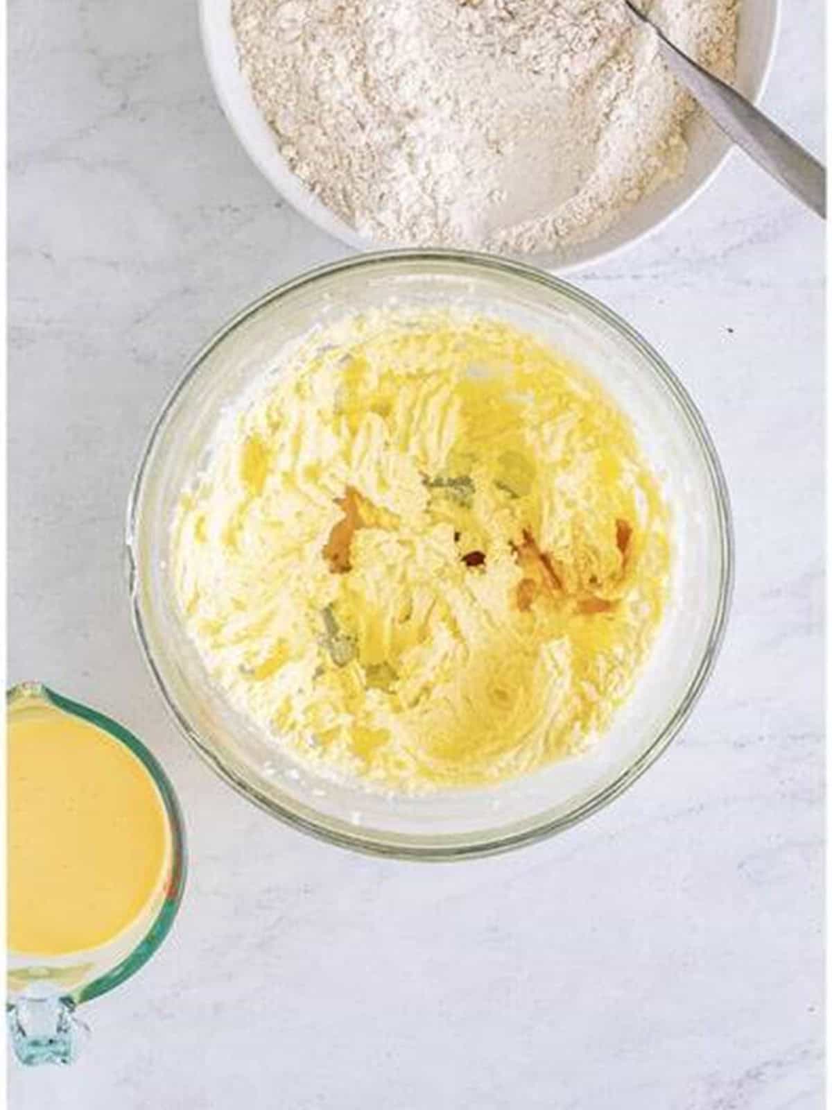 Rum extract and vanilla mixed into the creamed mixture.