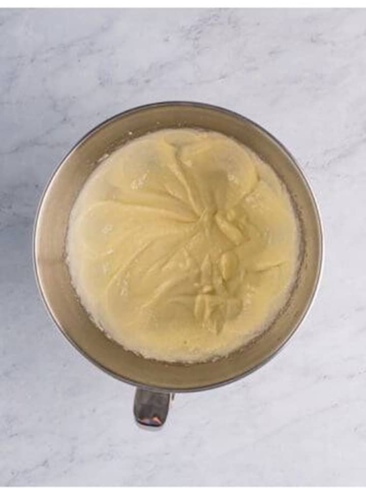 Butter, oil, and sugar creamed until smooth in a mixer bowl for Gingerbread Cake.