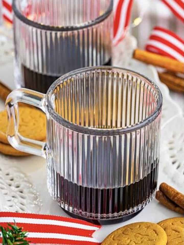 Espresso in glass mugs ready for the Gingerbread Latte.