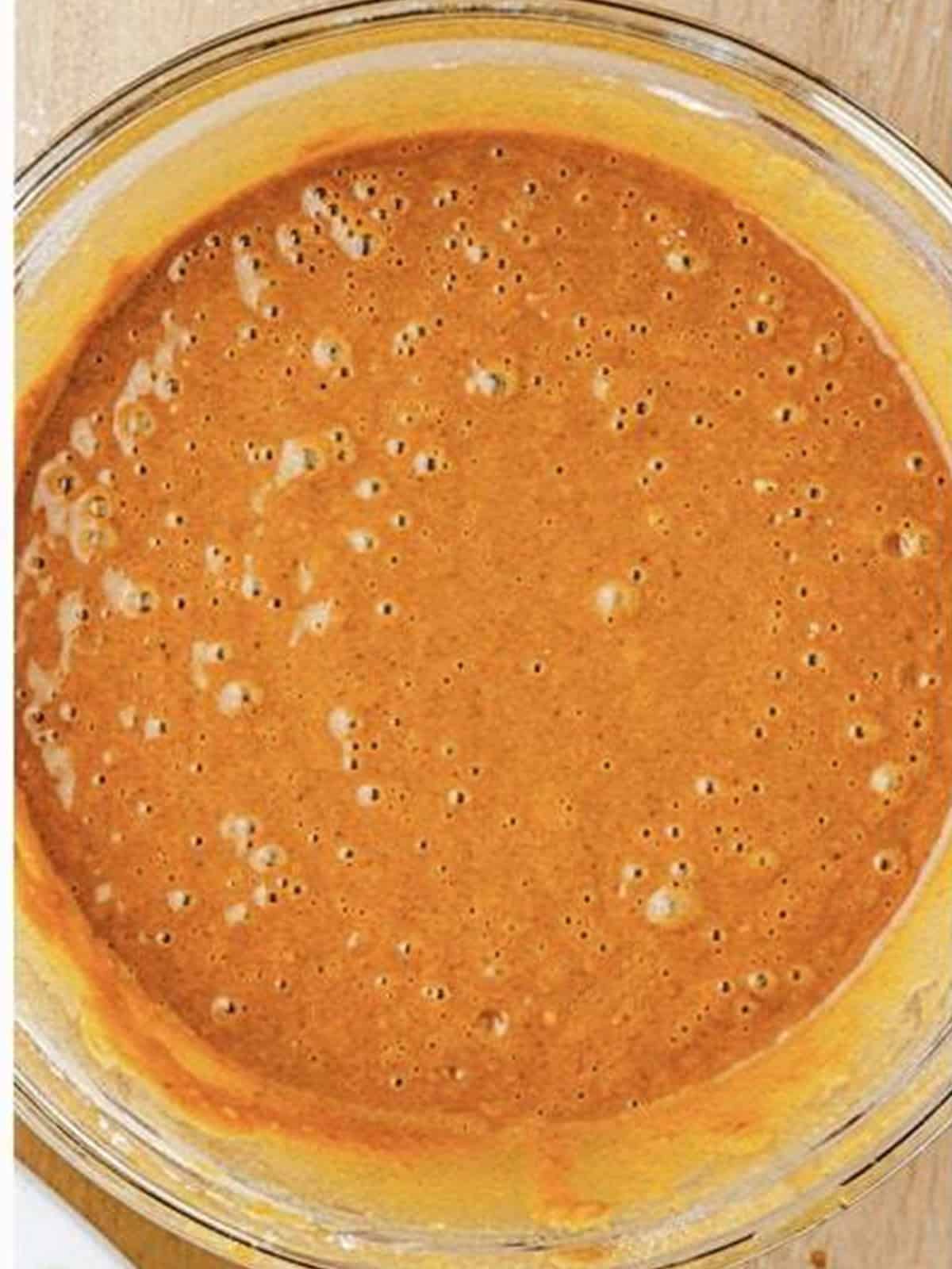 Gingerbread waffle batter mixed until just combined and resting.