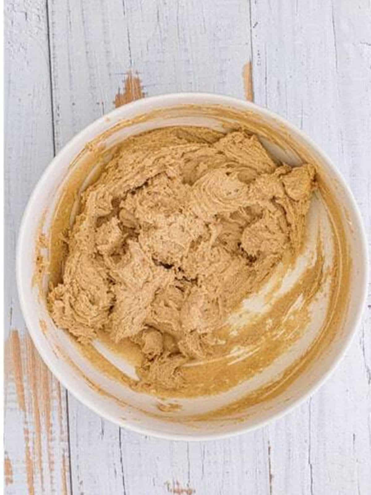 The gooey butter cookie dough mixed until smooth with no dry patches.
