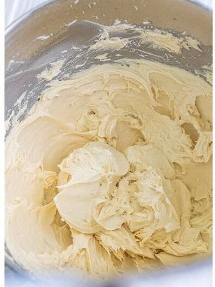 Powdered sugar mixed into the creamed butter a little at a time.